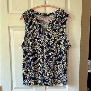 Papermoon navy blue, yellow, and White Sleeveless Blouse